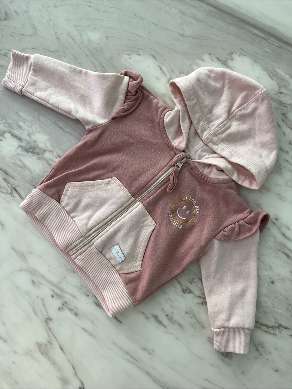 7 For All Mankind Girls' Pink Two-Tone Hooded Zip Sweatshirt